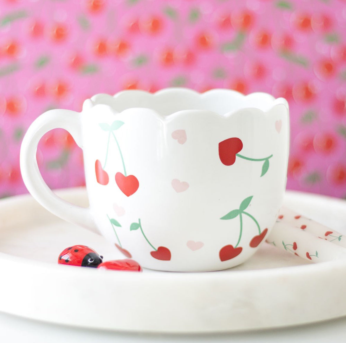 Scalloped Cherry Print Mug