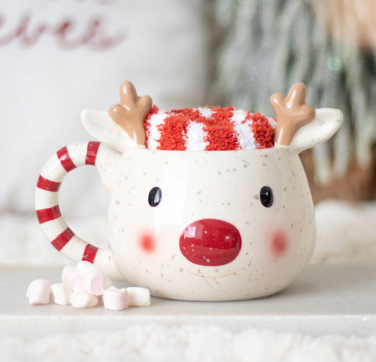 Rudolph Reindeer Mug & Socks Set